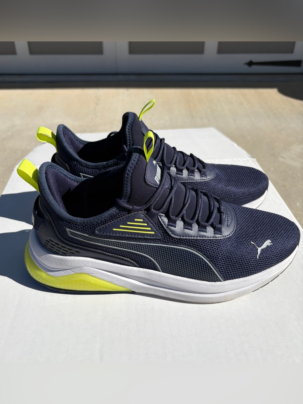 Puma Men’s Navy Athletic Shoes with Neon Yellow Accents